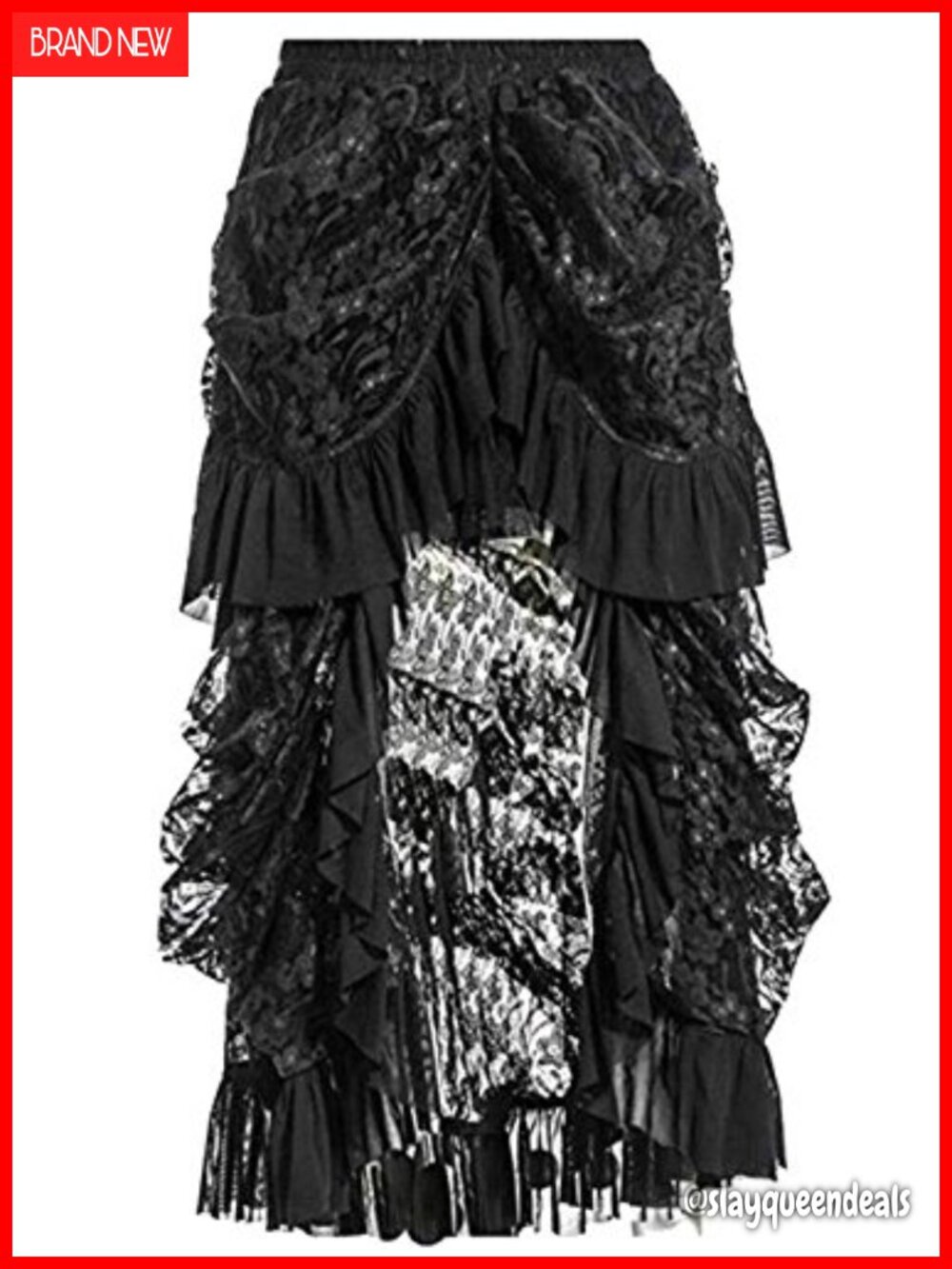 Lace Victorian Gothic Long Maxi Skirt Floral Ruffled Party